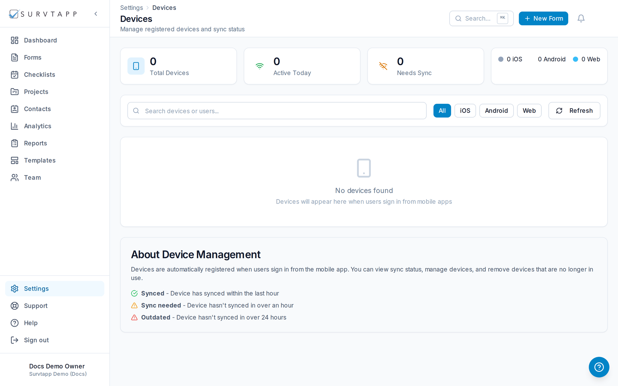 Devices & Agents — screenshot