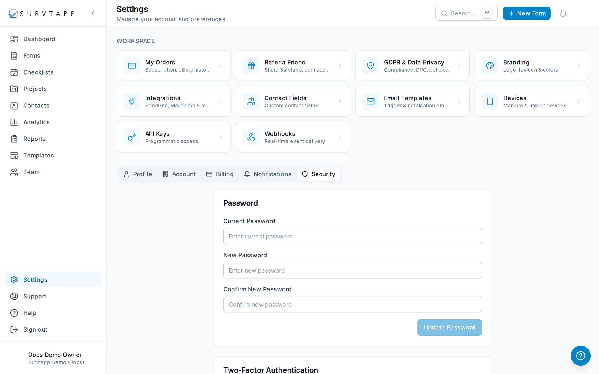 Two-Factor Authentication (2FA) — screenshot
