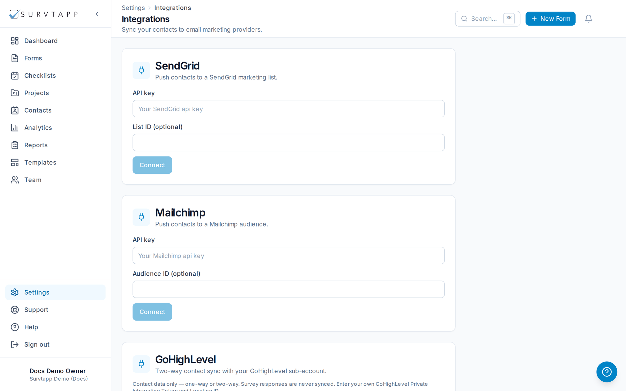 Integrations — screenshot