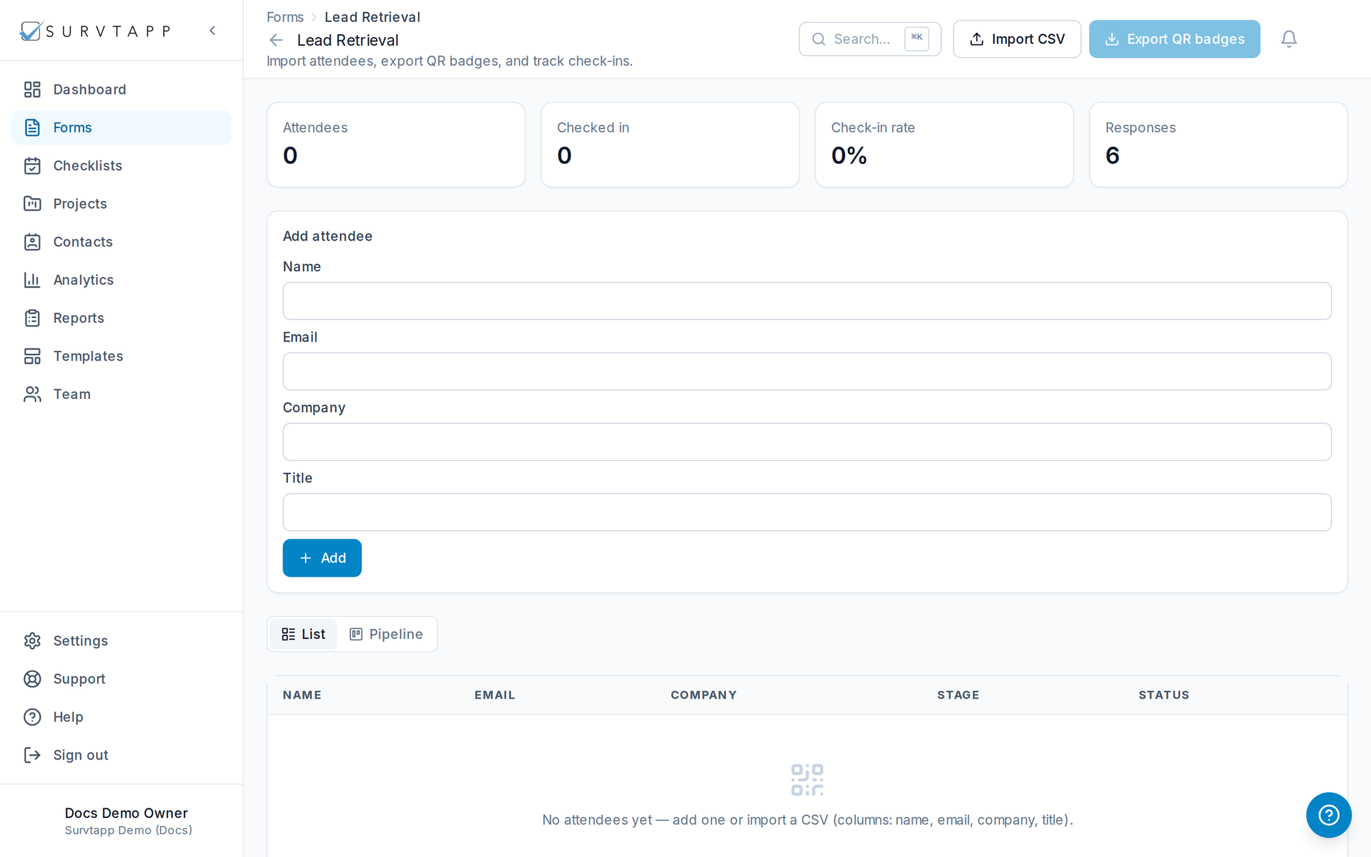 Lead Retrieval for Events — screenshot