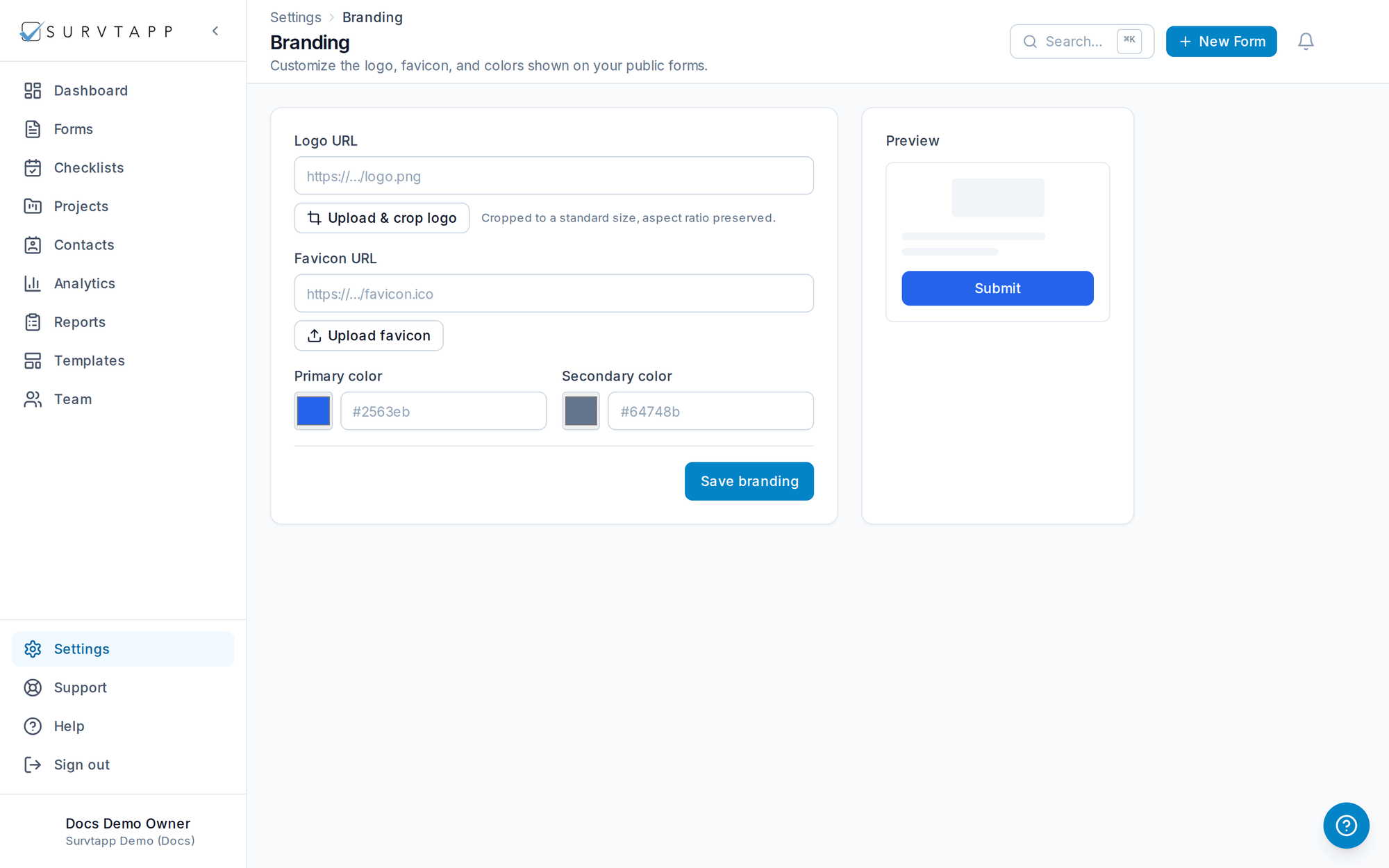 Branding Your Forms — screenshot