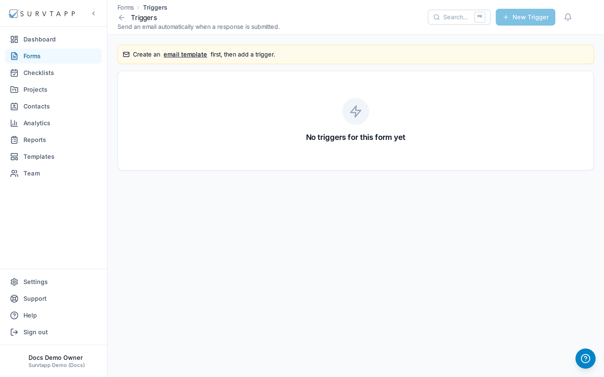 Triggers & Email Automation — screenshot