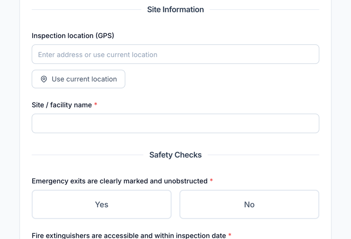 A Survtapp inspection checklist being completed on a tablet with pass and fail answers