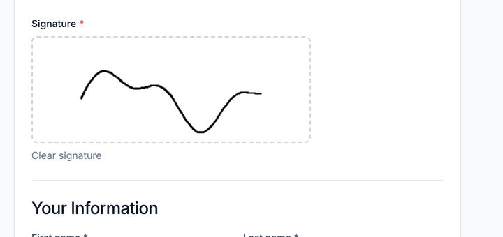 A consent form on a tablet with the signature field signed